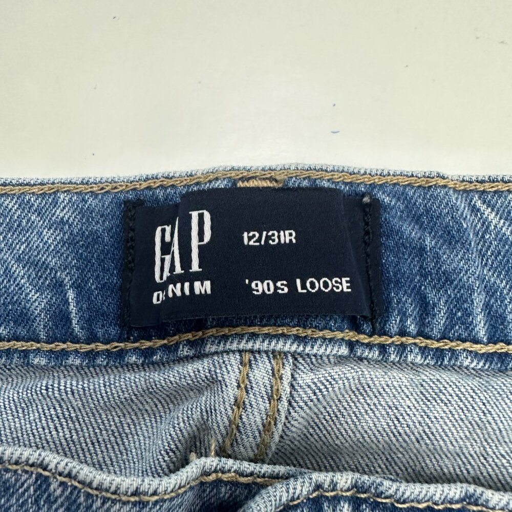 Gap '90s Loose Distressed Raw Hem Women's size 12 Medium Blue Denim Jeans - Picture 3 of 5